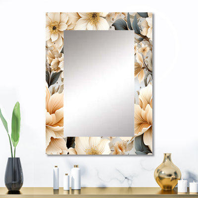 Ethereal Blue And White Chrysanthemum Boho Pattern - Traditional Rectangular Wall Mirror