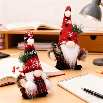 Décorations de gnomes de Noël, 2 pièces de gnomes de Noël en peluche faits à la main Noël Tomte suédois nordique rouge couple de gnomes pour la cuisine