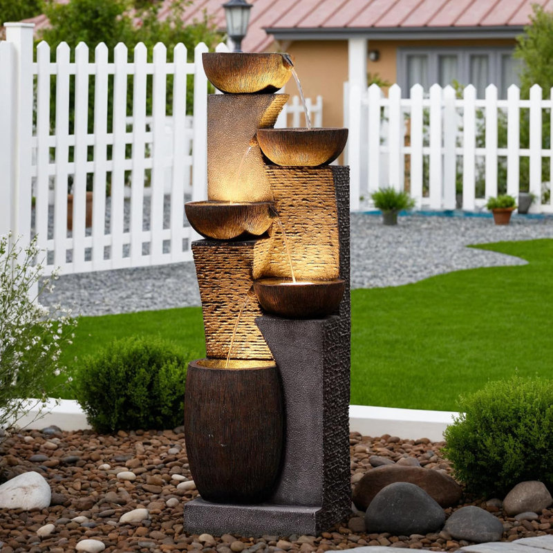 Handcrafted Outdoor Floor Fountain with Lights