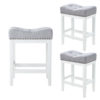 24 Inch Barstools Wood Kitchen Counter Height Bar Island Stools With Saddle Seats Backless Set Of 3 Grey And Brown Leg