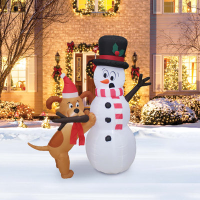 Chiot et bonhomme de neige animés gonflables