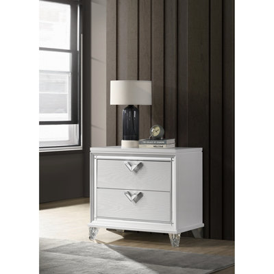 White Bedroom 2 Nightstand With Led Glow And Special V - Modern Style For Illumination V-Shape Handles