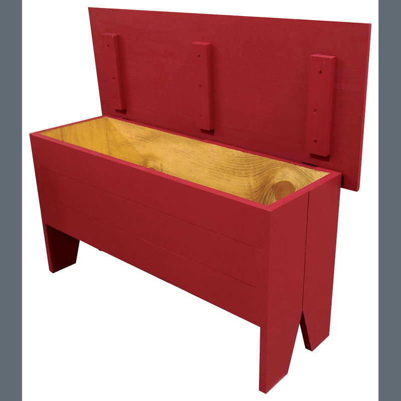 Banc de rangement en bois massif Kalki, Rouge, H 18,5 po x l 36 po x P 14,5 po