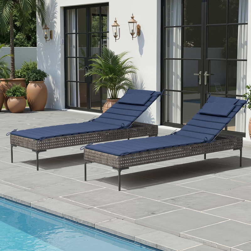 Coussin de chaise longue d'extérieur, L 20,9 po x P 71 po, Bleu marine
