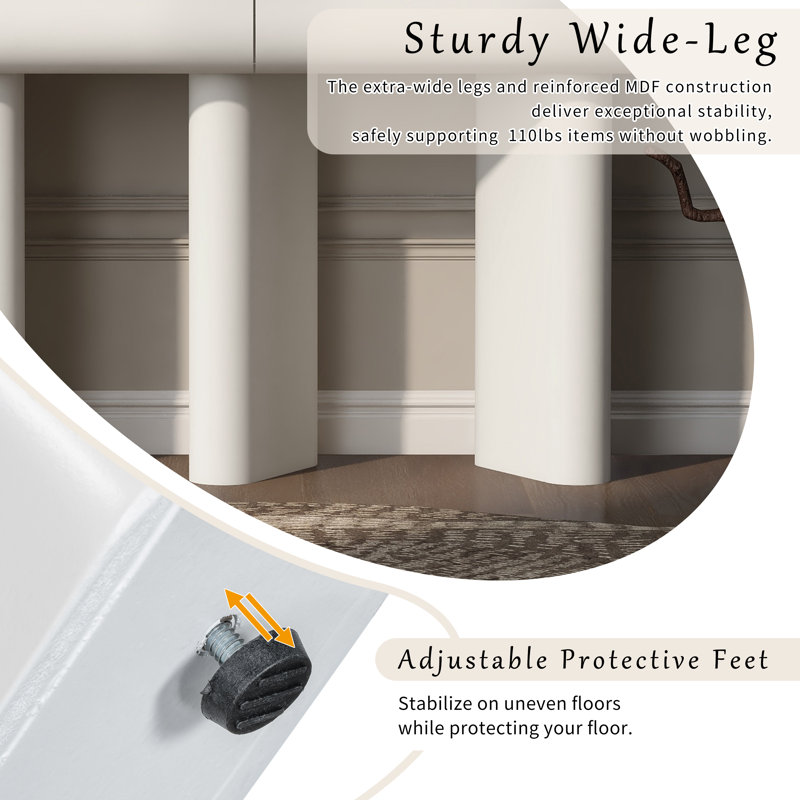 Modern 47.5" Entryway Console Table With Curved Drawers , Narrow Sofa Table, White