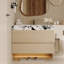 Meuble-lavabo flottant moderne 29,9 po avec comptoir en faux marbre et lavabo encastré en céramique, fixé au mur pour les petites salles de bain et les appartements-131299807