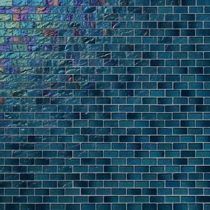 Splash 1X2 Polished Glass Mosaic Tile, Tropical Blue