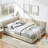 Full Size Upholstered Tufted Bed Frame, Sofa Bed Frame With Comfortable Backrest And Armrests, Full Size Bed For Bedroom, Living Room,Velvet-Beige-1617512935