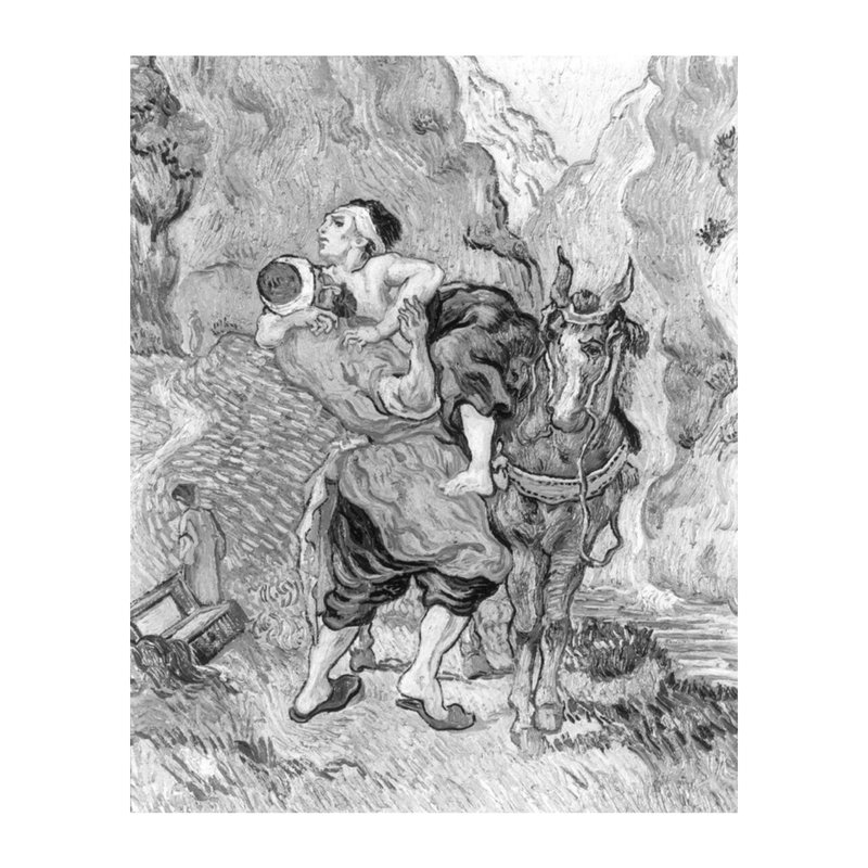 Le bon Samaritain d'après Delacroix par Vincent van Gogh - Estampe numérique, H 20 po x l 16 po
