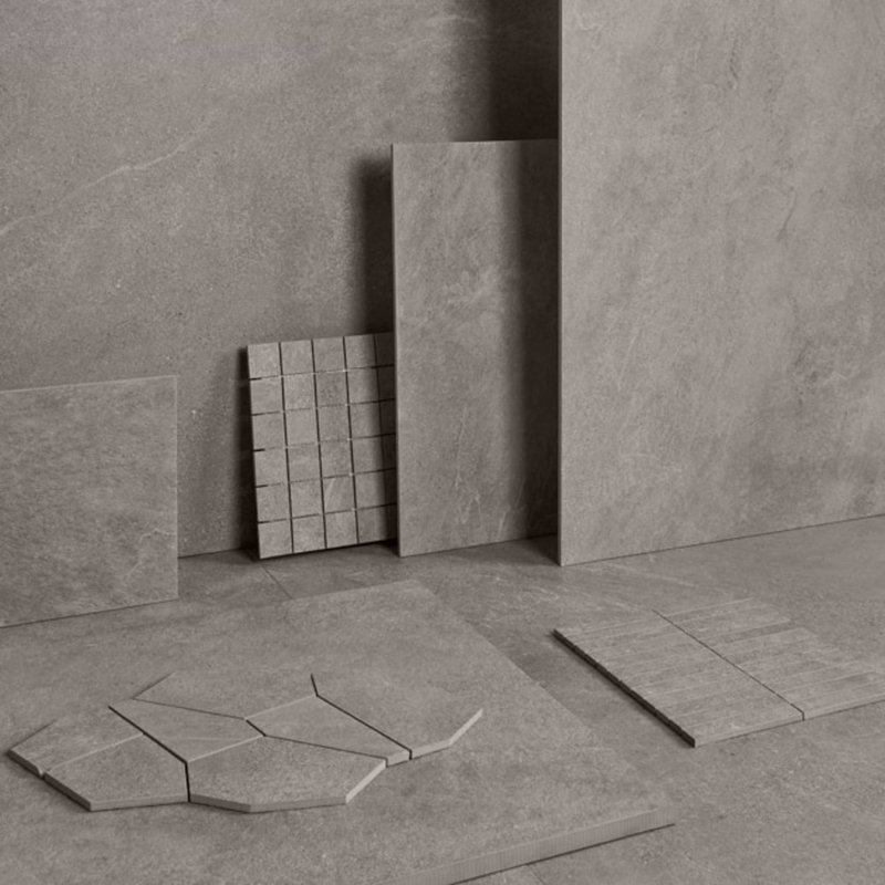 Era Organic Pattern Limestone Look Matte Porcelain Mosaic Tile, Slate Gray