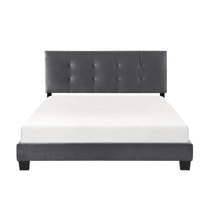 Solid Wood Queen Bedroom Bed, Dark Gray Velvet Upholstered, Adjustable Headboard Platform Upholstery, Head Option, Dark Gray