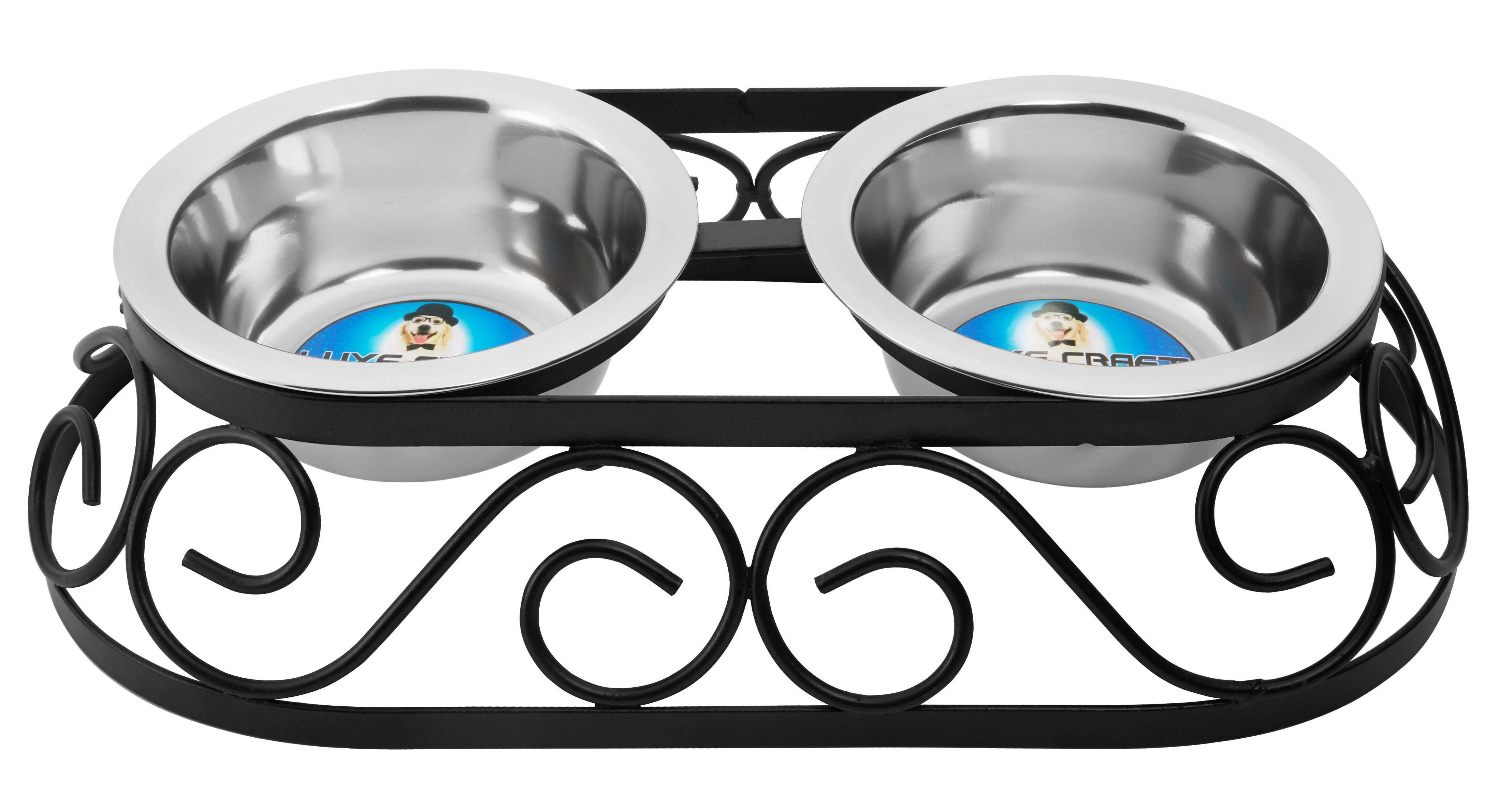 Stainless Steel Raised Food and Water Bowls with Decorative 3.5