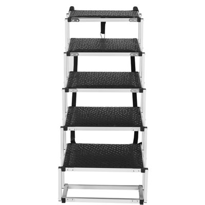 5 - Step Folding Dog Stair For Cars, Aluminum Alloy, Loads Up To 150 Lbs, For Small, Elderly Or Injured Pets Access , Beds, Sofas, Safe With Foam Handles, Easy Carry Aluminum, Ideal Suvs, Trucks,