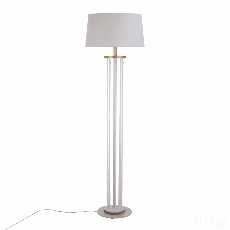 Contemporary Floor Lamp In Natural Wood, White Metal, And White Rope Accent By Lumisource