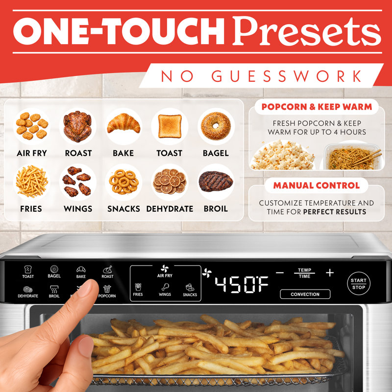 Gourmia Digital Air Fryer Oven With Convection Mode, 12 Presets, Fits 9” Pizza, Stainless Steel, Stainless Steel