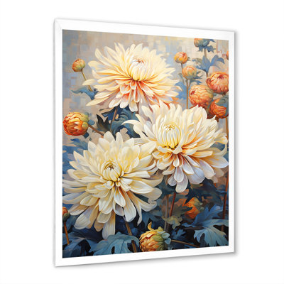 Chrysanthèmes blanc bleu mosaïque jardin I - impression