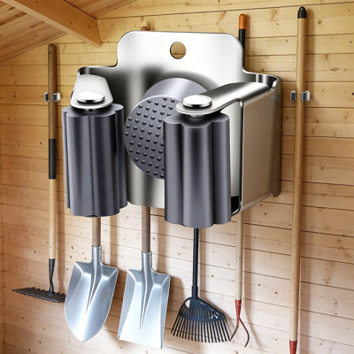 Stainless Steel Broom Holder Wall Mount With Rubber Rollers, Heavy-Duty Mop And Garden Tool Organizer For Kitchen, Bathroom, Garage, And Home Storage