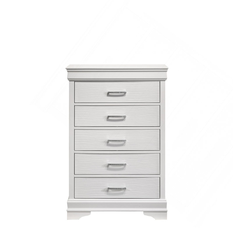 Commode moderne 5 tiroirs en bois blanc