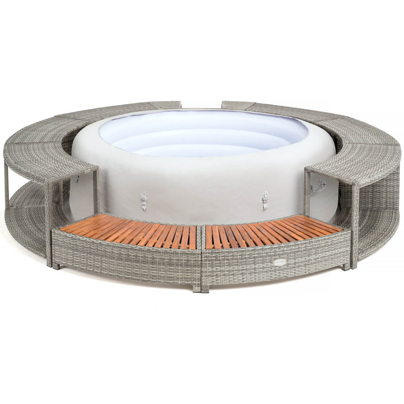Round Rattan Hot Tub Surround 180cm Black, 55 cm H x 268 cm W x 268 cm D, Grey