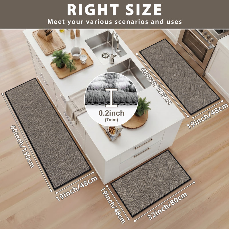 Tapis de cuisine antidérapant à motif croisé (ensemble de 3), Beige