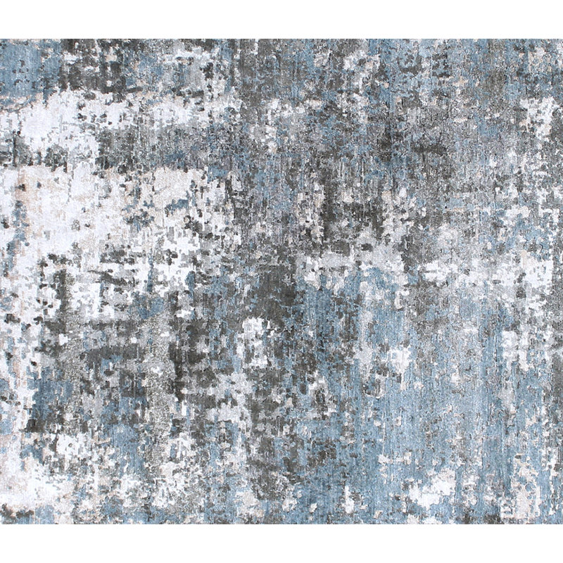 Tapis gris / noir / ivoire noué à la main de haute qualité, Rectangle 6 pi x 9 pi