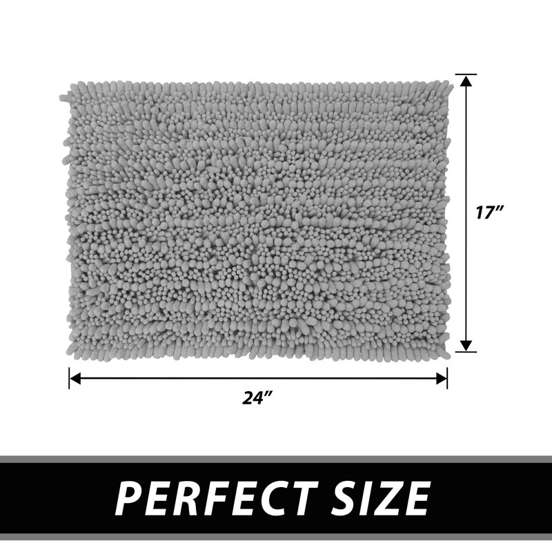 Ultra Plush Chenille Non-Slip Bath Rug, 24" L x 17" W, Gray