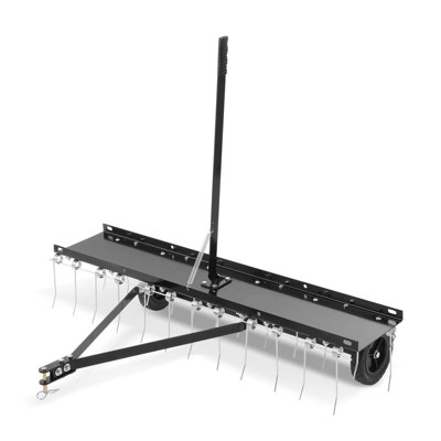 Tow Behind Dethatcher, 48-inch Lawn Rake With 24 Spring Steel Tines (44.9”×34.1”×44.9”, 38.6lbs) – Ideal For Atv/mower, Garden/farm Grass Care, Heat-treated Tines (anti-bend), Lift Handle (tine Protection)
