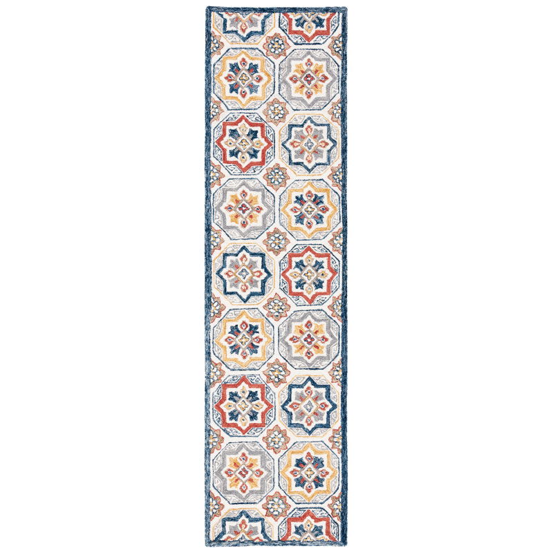 Tapis géométrique en laine et coton touffeté à la main Metro, Tapis de couloir 2 pi 3 po x 9 pi