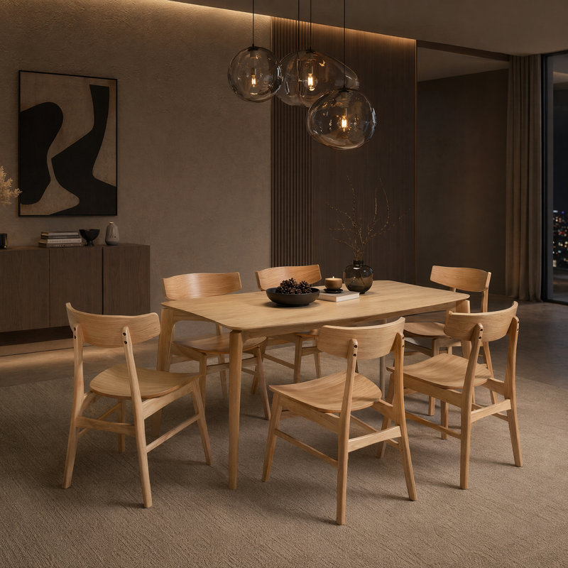 Ensemble de table de salle à manger Dunleavy Camden, 7 Pieces: Table, 6 Chairs, Oak, Oak