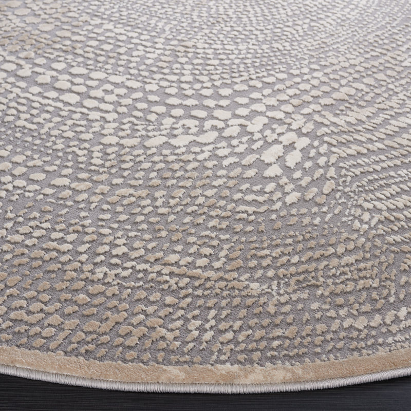 Meadow Abstract Area Rug In Ivory / Grey, Round 201 cm