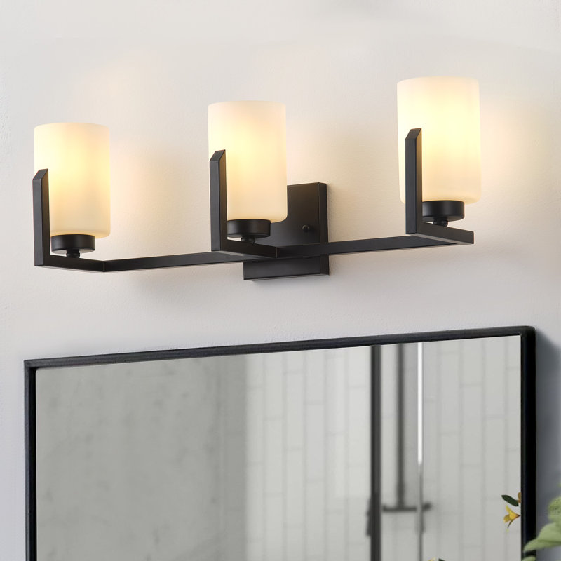 Luminaire de salle de bain 3 lumières à abat-jour à intensité variable 3 lumières noir / blanc Farmhouse