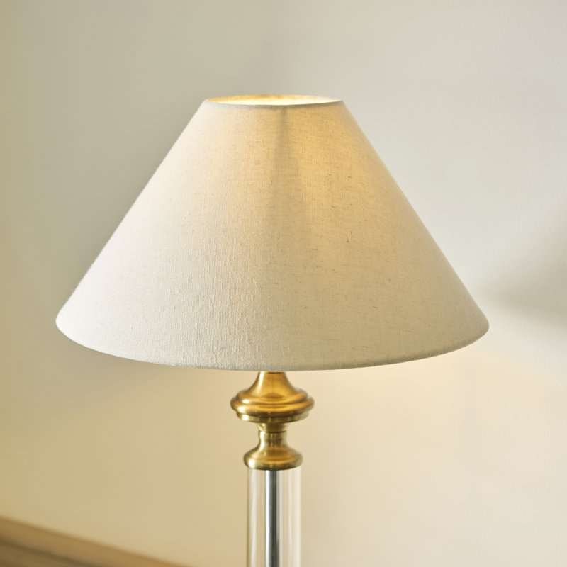Glass and Steel Standard Table Lamp, Natural Faux Linen