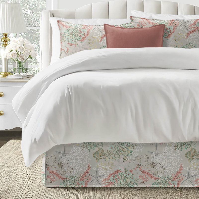 Under The Sea Coral Cotton Bedskirt, Full, 15"
