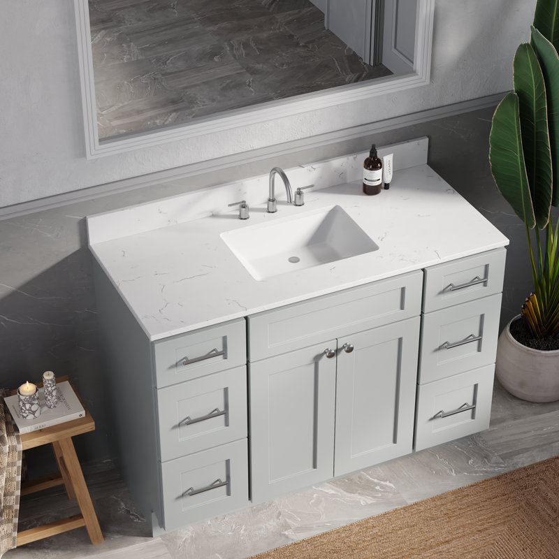  Meuble-lavabo simple 49 po avec comptoir en quartz de Carrare, Gris