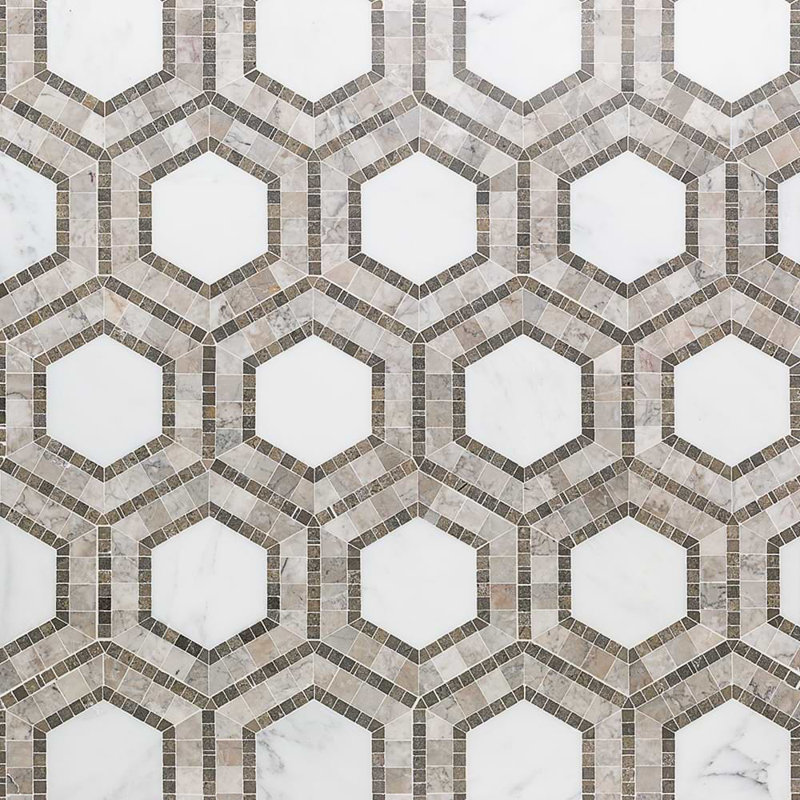 Nova 6" Hexagon Polished Marble Mosaic Tile, Andromeda