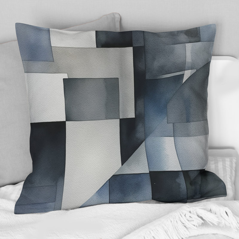 Coussin décoratif gris et bleu à imprimé abstrait Zen, 16" x 16"