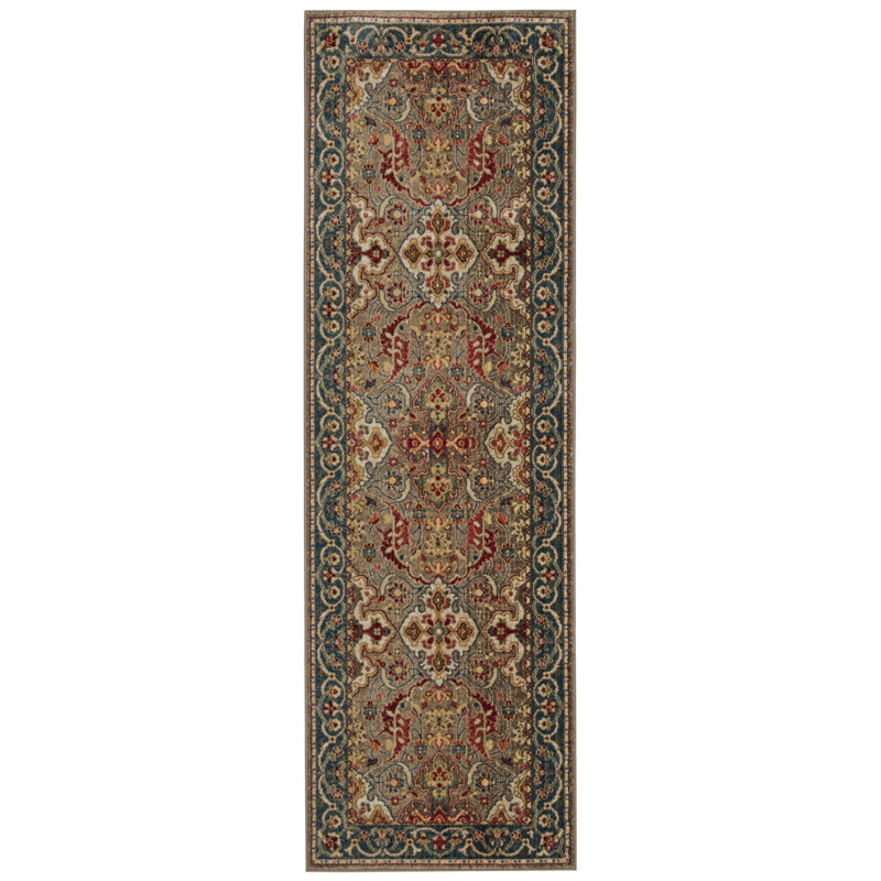 Bisen Performance Oriental Rug, Runner 2'6" x 22', Ivory/Taupe