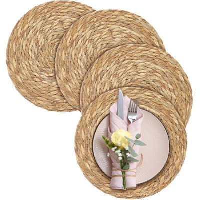 Ensemble de 4 napperons ronds tissés à la main en rotin tressé à la main Boho