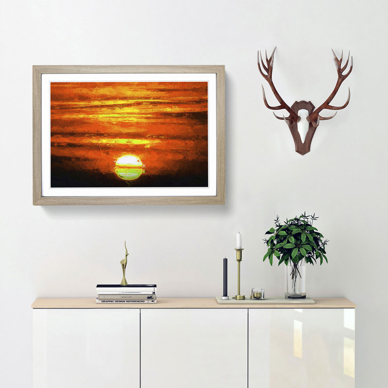 Orange Sunset - Picture Frame Painting Print, 36cm H x 48cm W x 2cm D, Oak Framed