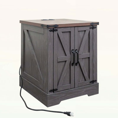 Rustic Wood Nightstand with Adjustable Shelf,with Charging Station