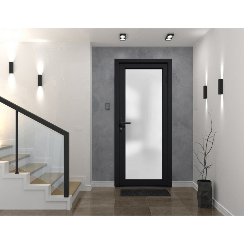 Façade extérieure avant porte en verre givré fibre de verre givré / Manux 8102 noir mat / portes d'entrée commerciales et résidentielles de bureau - l 30 po x H 80 po - Gauche