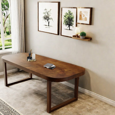 Solid wood brown desk, rectangular executive desk by Loon Peak