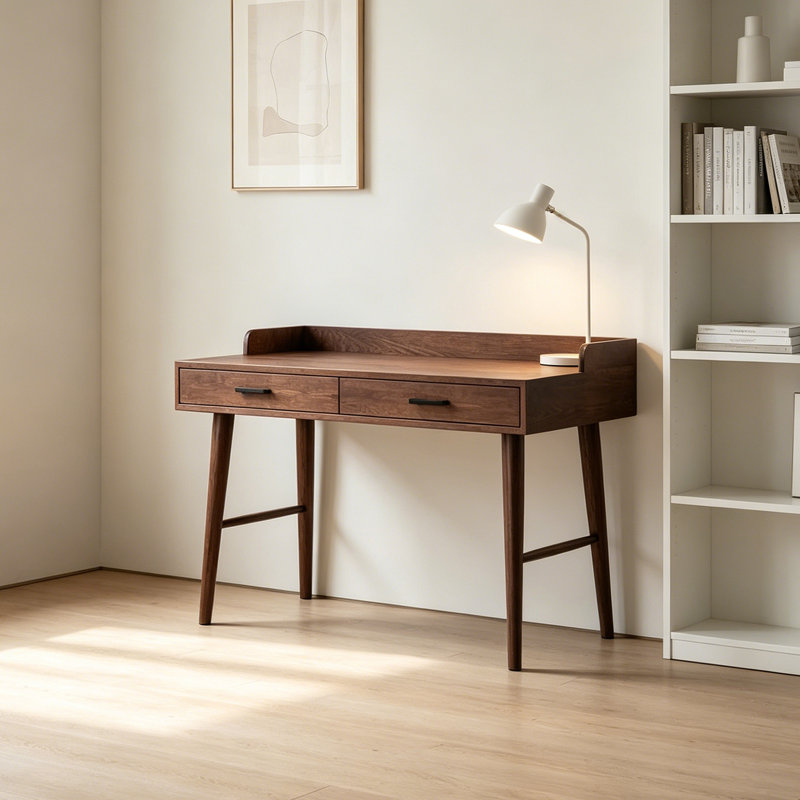 Bureau haut de gamme en bois de noyer massif à 2 tiroirs, H 29,52 po x l 47,24 po x P 23,62 po