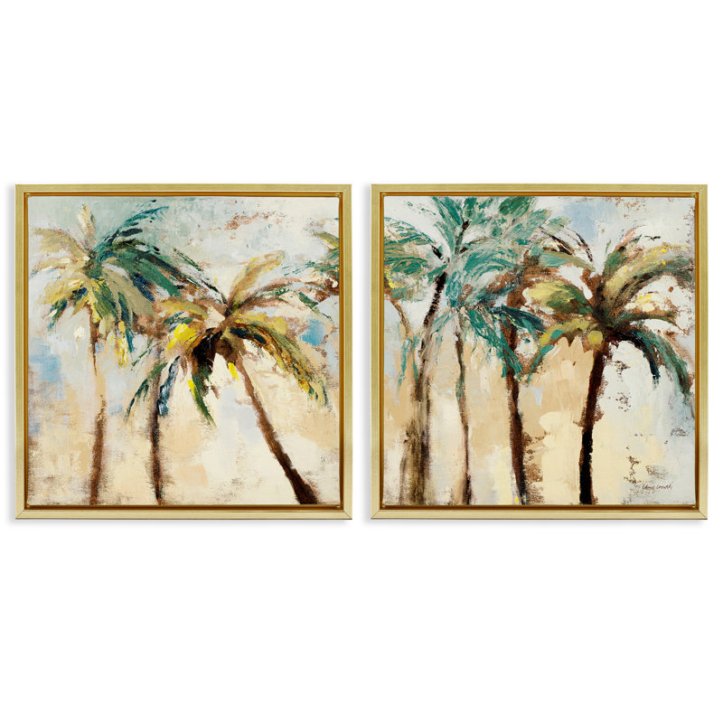 Abstract Palm Trees 2 PC Framed Floater Canvas Set by Lanie Loreth, Metallic Gold Floater Frame, 18" H x 18" W