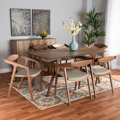 Hohl Mid-Century Modern Faux Leather Upholstered And Finished Wood 7-Piece Dining Set by Corrigan Studio