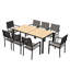 Ensemble repas 9 pièces pour l'extérieur avec table rectangulaire et 8 chaises empilables en textile, brun