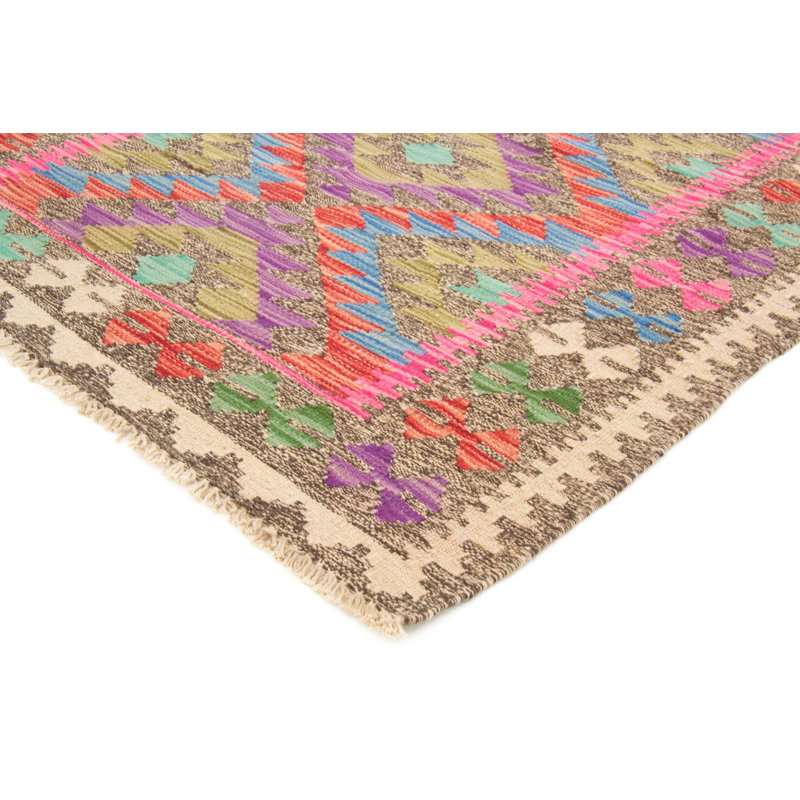 Rectangle 86 cm x 118 cm Geometric Wool Hand Woven Kilim