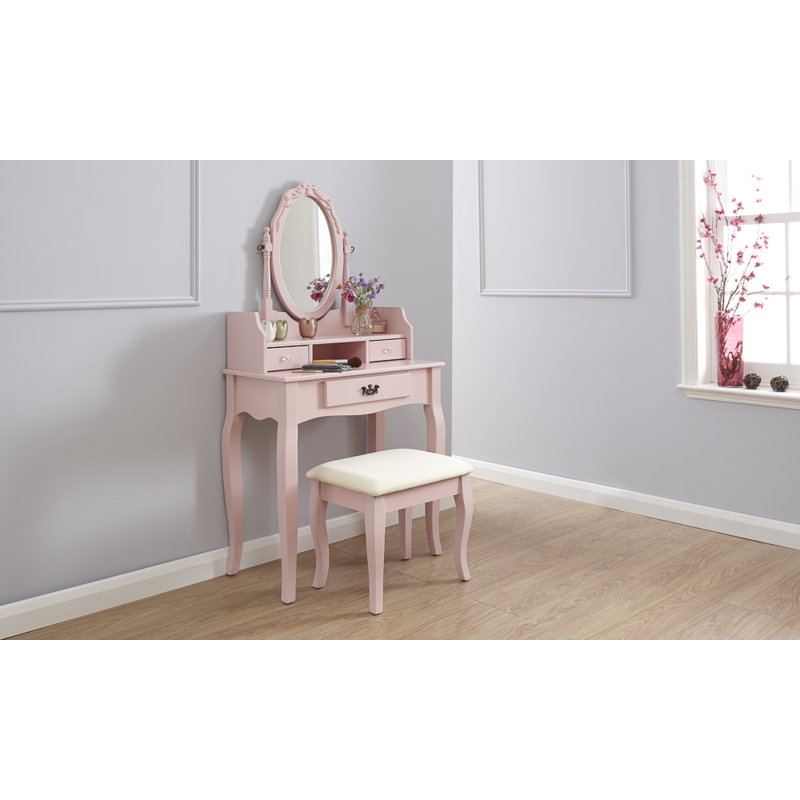Arnold Dressing Table with Mirror, Dusty Pink