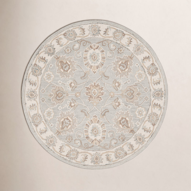 Desmondia Handmade Wool Aqua/Ivory Rug, Round 8'