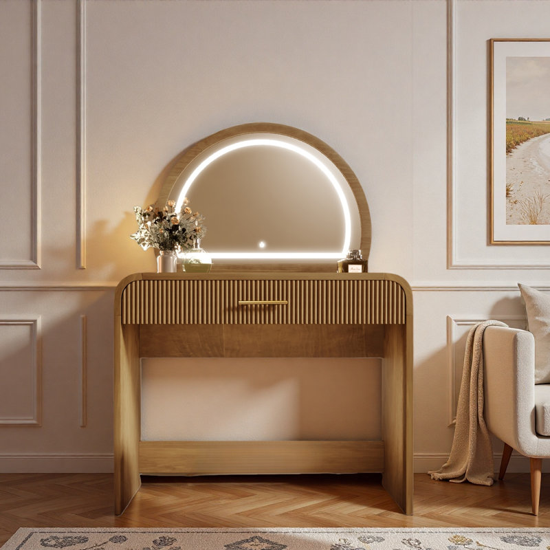 Table de coiffeuse avec miroir tactile et tiroir, Espresso